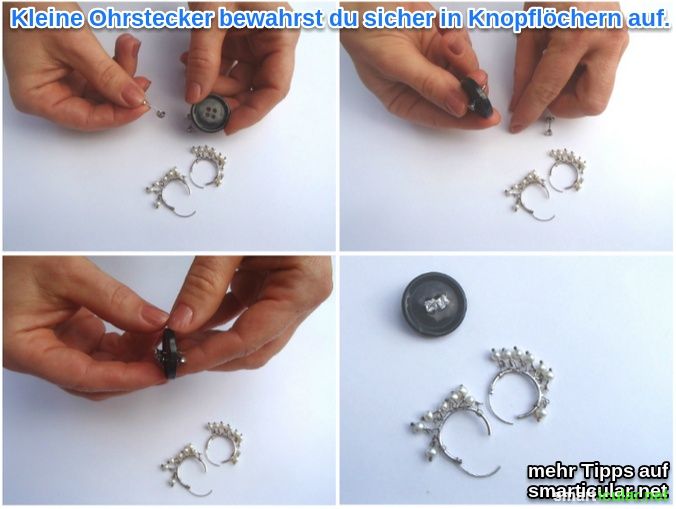 Ohrstecker in Knöpfen aufbewahren