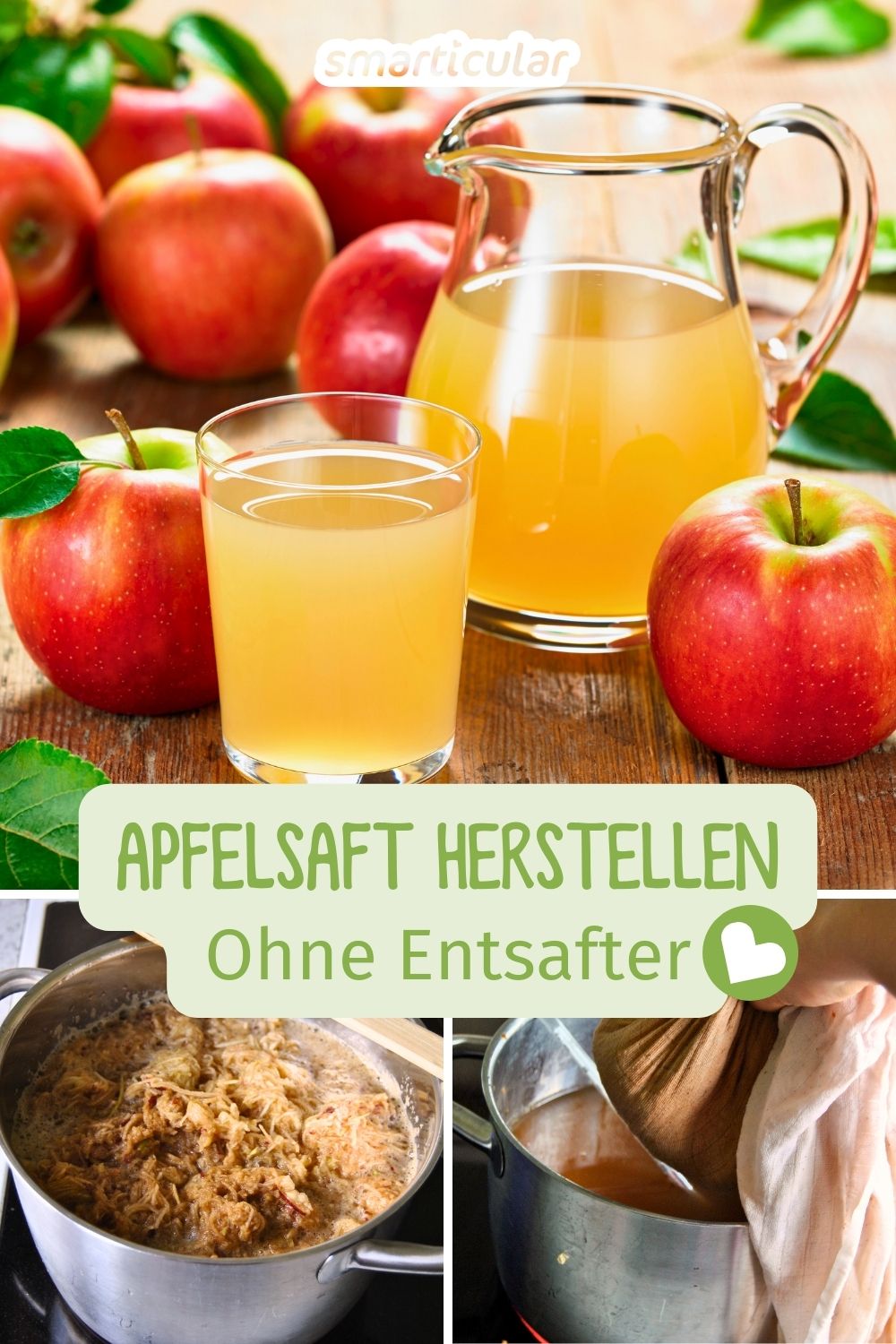 Apfelsaft selber machen ohne Entsafter? Ja das geht! Mit dieser Anleitung kannst du deine Ernte lecker verwerten - ohne Sezialgeräte.
