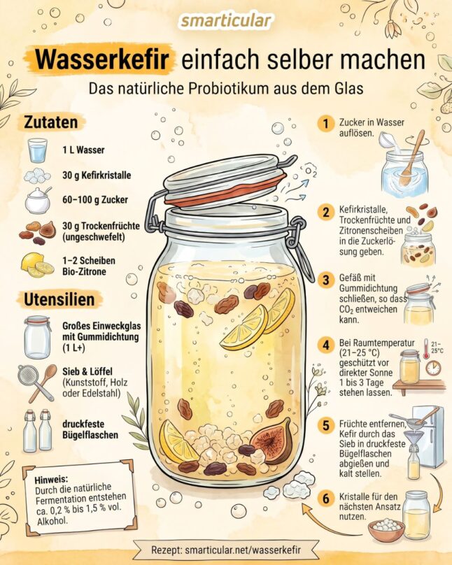 Wasserkefir ansetzen leicht gemacht! Entdecke ein einfaches Grundrezept, mit dem auch Anfänger leckeren Wasserkefir selber machen können.