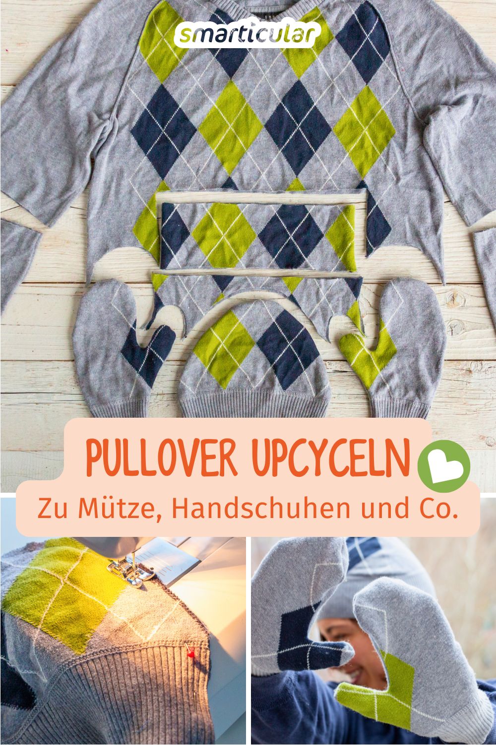 Alten Pullover entsorgen? Bloß nicht! Lieber noch tolle Winteraccessoires wie wärmende Handschuhe, Stulpen und eine Mütze daraus nähen!