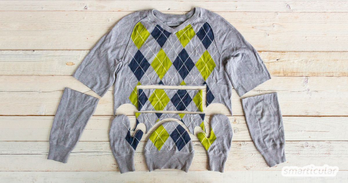 Alten Pullover entsorgen? Bloß nicht! Lieber noch tolle Winteraccessoires wie wärmende Handschuhe, Stulpen und eine Mütze daraus nähen!