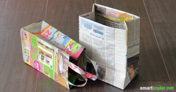 Zeitungen und Werbeprospekte ins Altpapier? Du kannst viele nützlich Dinge damit basteln. Hier detaillierte Anleitung für selbstgemachte Geschenktüten!