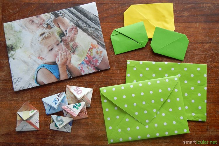 Briefe, Glückwunschkarten und Geschenke werden schöner mit selbst gebastelten Umschlägen! So stellst du Umschläge aus Zeitungen, Karten und vielem mehr her!