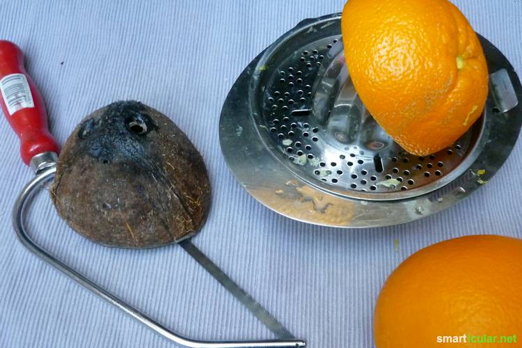 Die Schalen von Orangen, Grapefruit und auch Kokosnüssen müssen nicht in den Abfall. Ohne viel Aufwand kannst du aus ihnen schöne Schälchen herstellen!