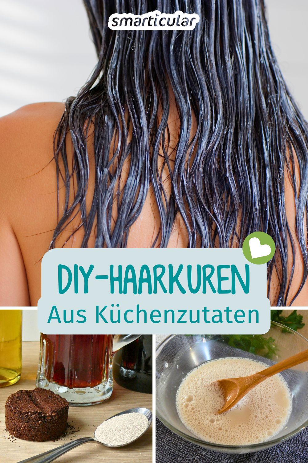 Für jeden Haartyp lässt sich eine pflegende Haarkur selber machen. Aus Hausmitteln und Küchenzutaten, die du wahrscheinlich zuhause hast.