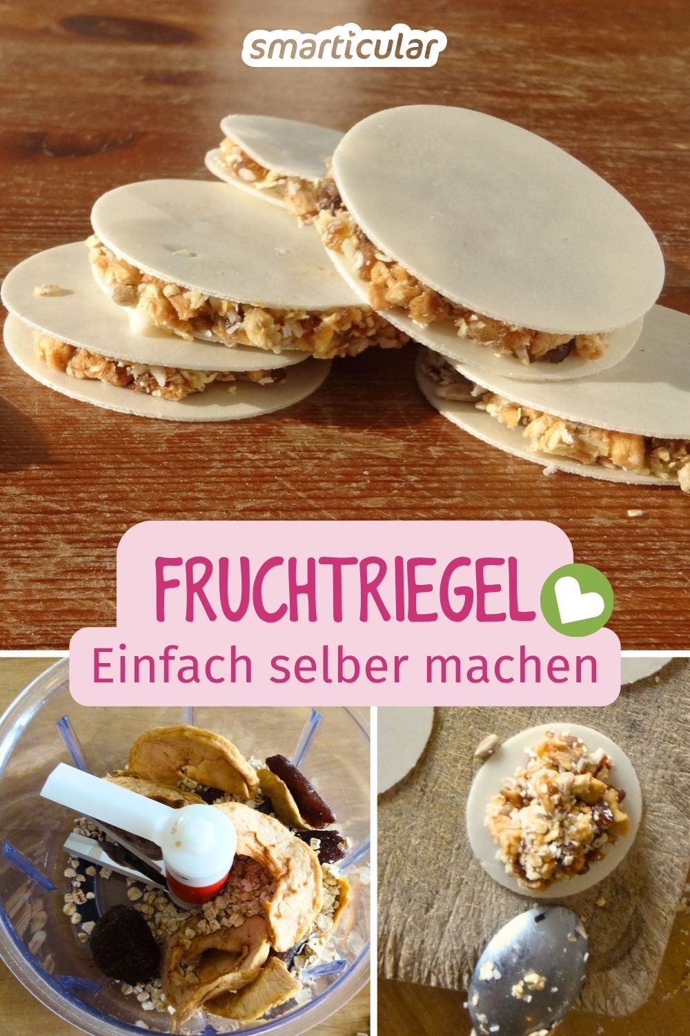Aus einfachen, natürlichen Zutaten lassen sich gesunde Fruchtriegel selber machen - ein perfekter Snack für zuhause und unterwegs.