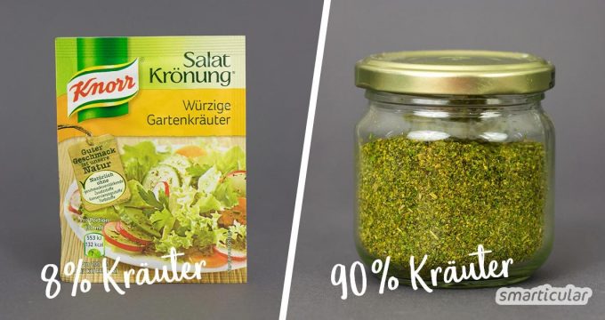 Fertige Salat-Kräutermischungen aus dem Supermarkt enthalten meist viele Zusatzstoffe und wenig Kräuter. Stelle deine eigene Würzmischung aus wenigen Zutaten ganz einfach selbst her!