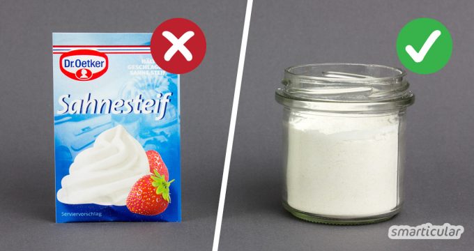 Für perfekte Schlagsahne braucht man Sahnesteif? Vergiss das einzeln verpackte Spezialprodukt, denn aus zwei Zutaten kannst du Sahnesteif selber machen!