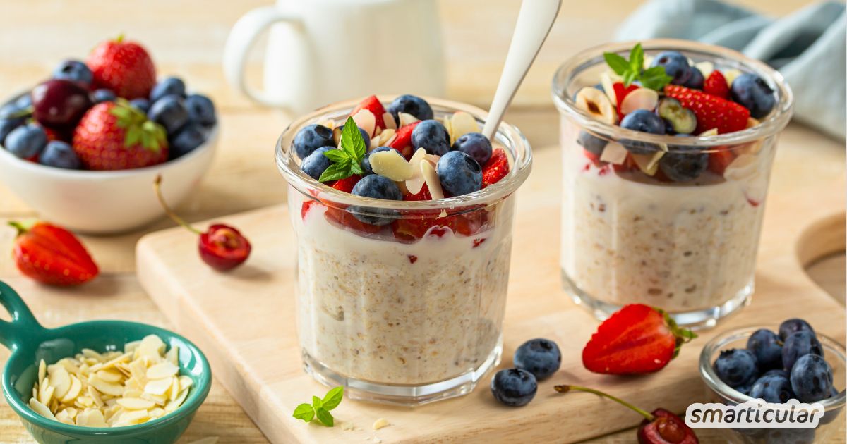Du suchst eine Morgenmahlzeit, die schnell zubereitet und trotzdem gesund ist? Dann probiere Overnight Oats - mit unserem Grundrezept.