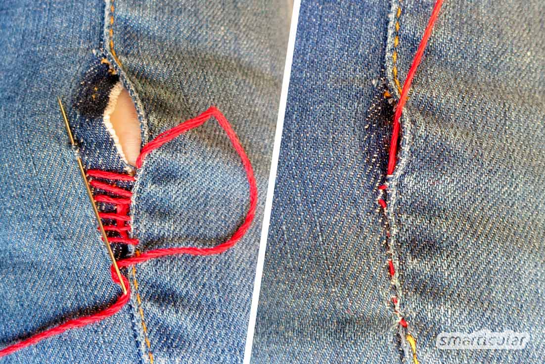 Kleider zu reparieren, ist gar nicht so schwer. Besonders Kinderkleidung (Jeans mit Löchern, abgerissene Knöpfe und Co.) lässt sich einfach ausbessern.