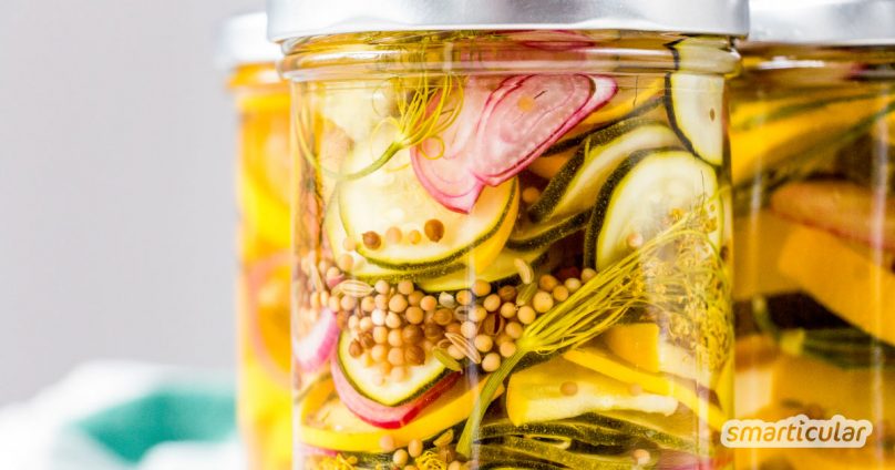 Rezept für süß-sauer eingelegte Zucchini als Wintervorrat