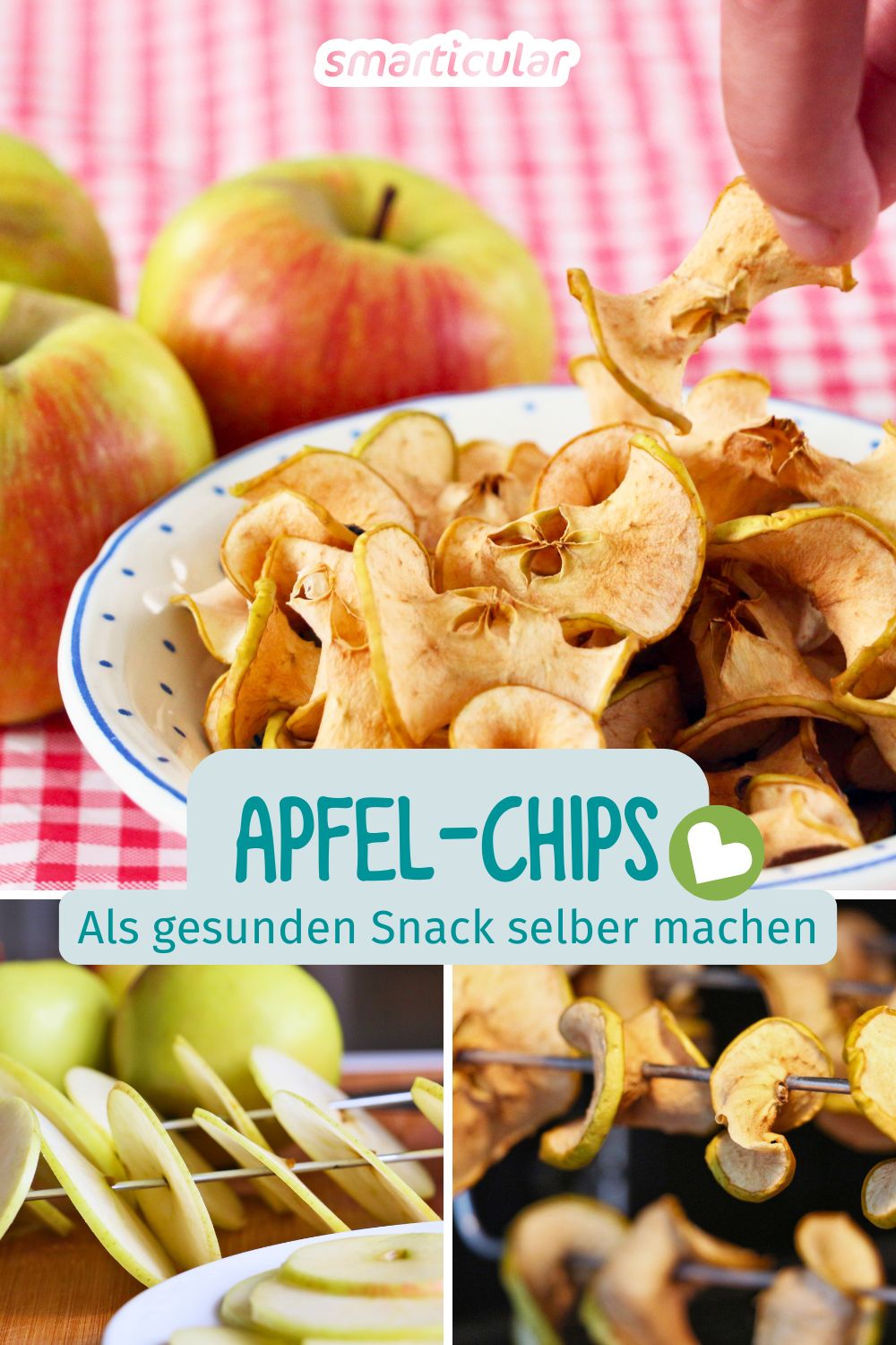 Statt sie zu kaufen, kannst du Apfelchips selber machen! Als leckere Ernteverwertung und gesunde Alternative zu Kartoffelchips.