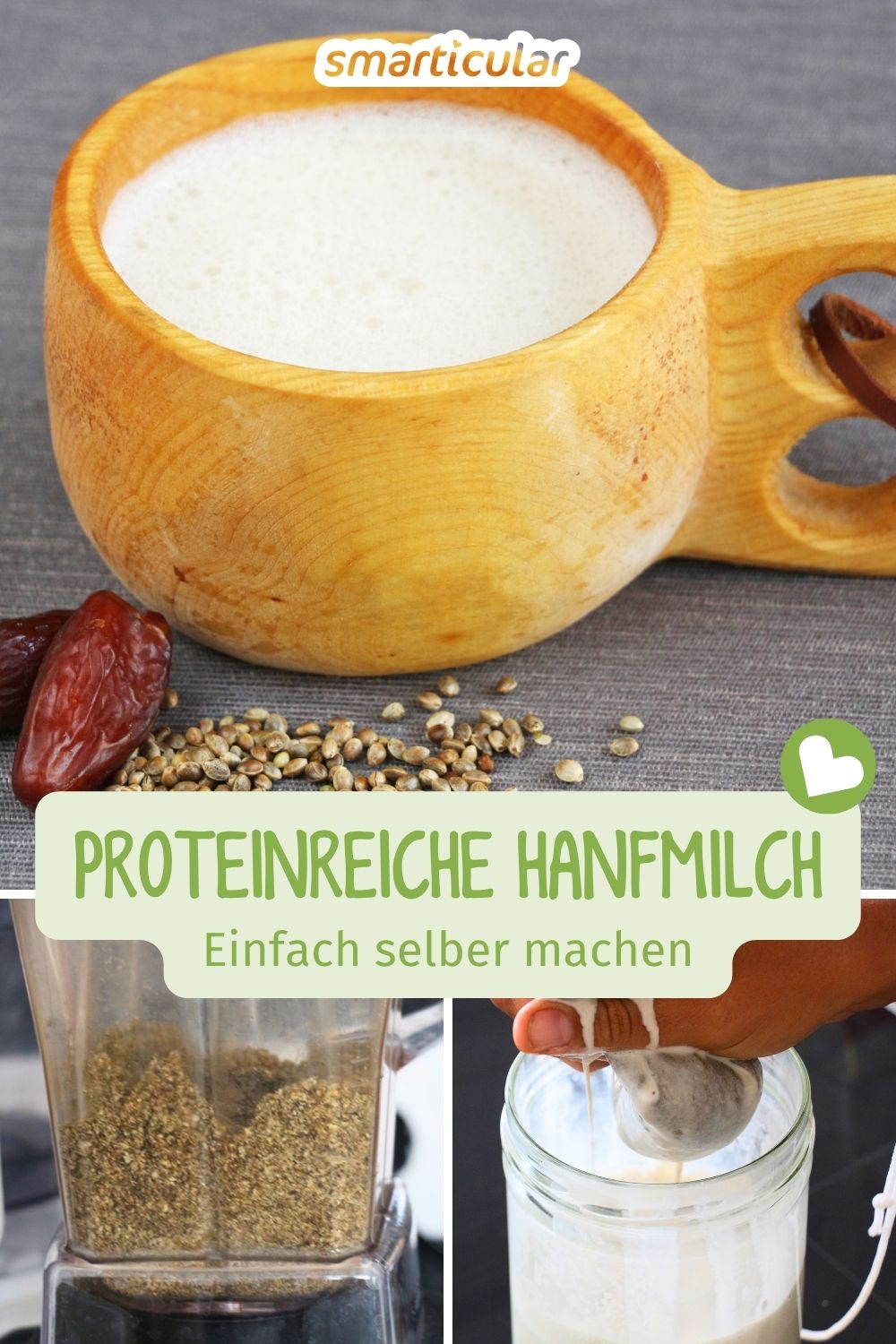 Entdecke, wie du Hanfmilch selber machen kannst! In Minuten mixst du eine nussige Pflanzenmilch mit wertvollem Omega-3 und Pflanzenprotein.