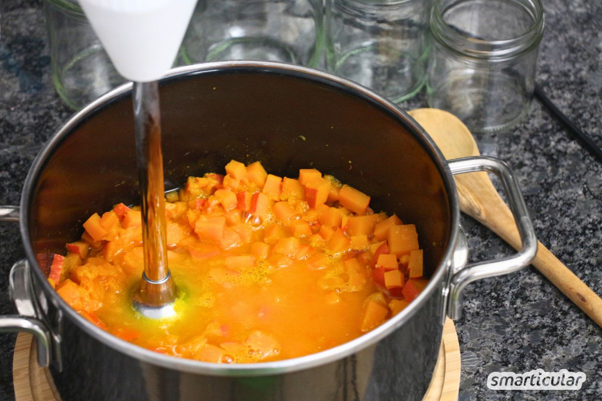 kuerbismarmelade-rezept-4 Gegarten Kürbis pürieren.