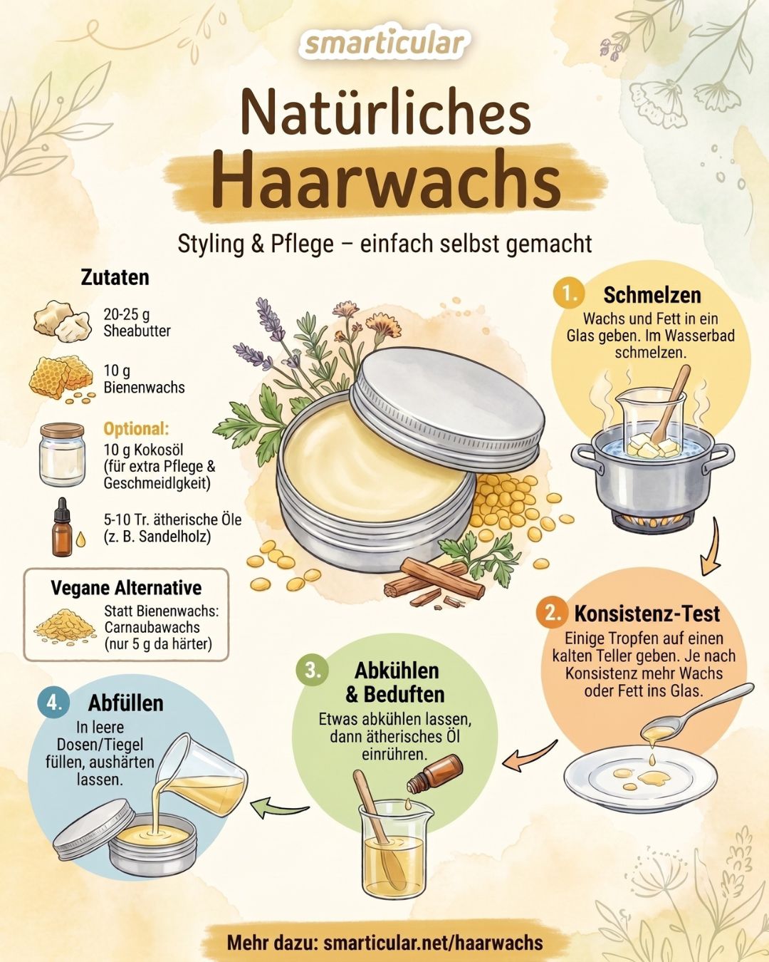 Teures Haarwachs auf Vaseline-Basis kannst du dir sparen - aus nur zwei Zutaten kannst du kinderleicht deinen eigenen natürlichen Haarfestiger herstellen.