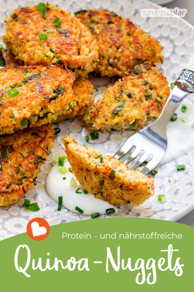 Vegetarische Nuggets als gesunde Alternative zu Chicken Nuggets lassen sich ganz leicht selber machen, mit diesem Rezept für Quinoa-Nuggets!