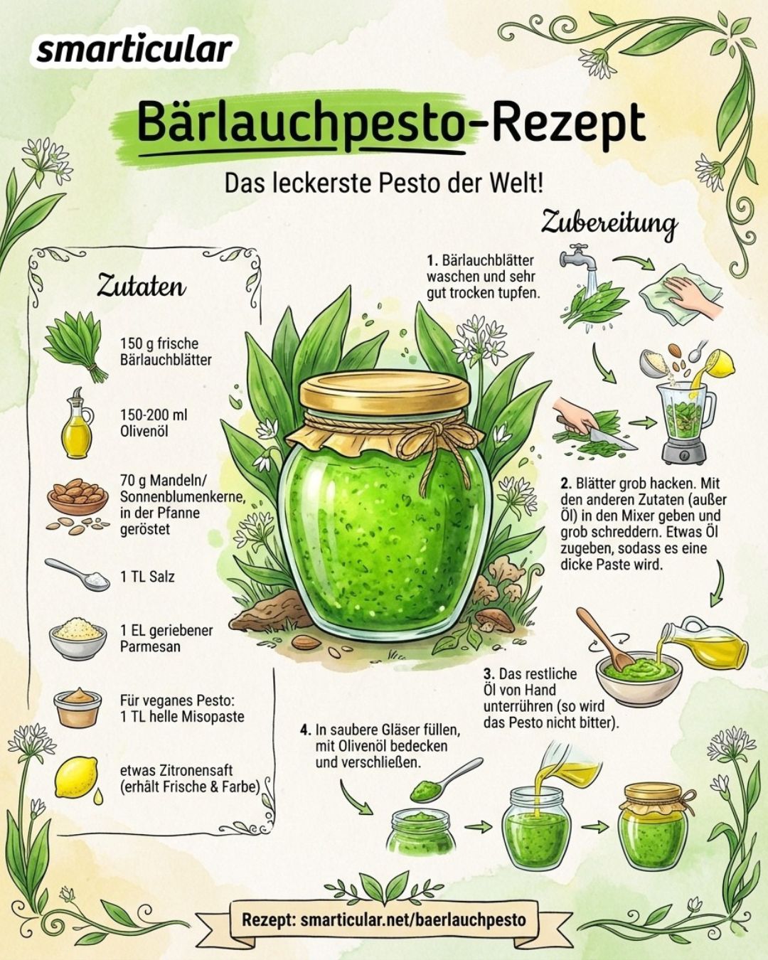 Mit diesem Bärlauchpesto-Rezept startest du gesund in den Frühling und kannst das aromatische Wildkraut länger haltbar machen.