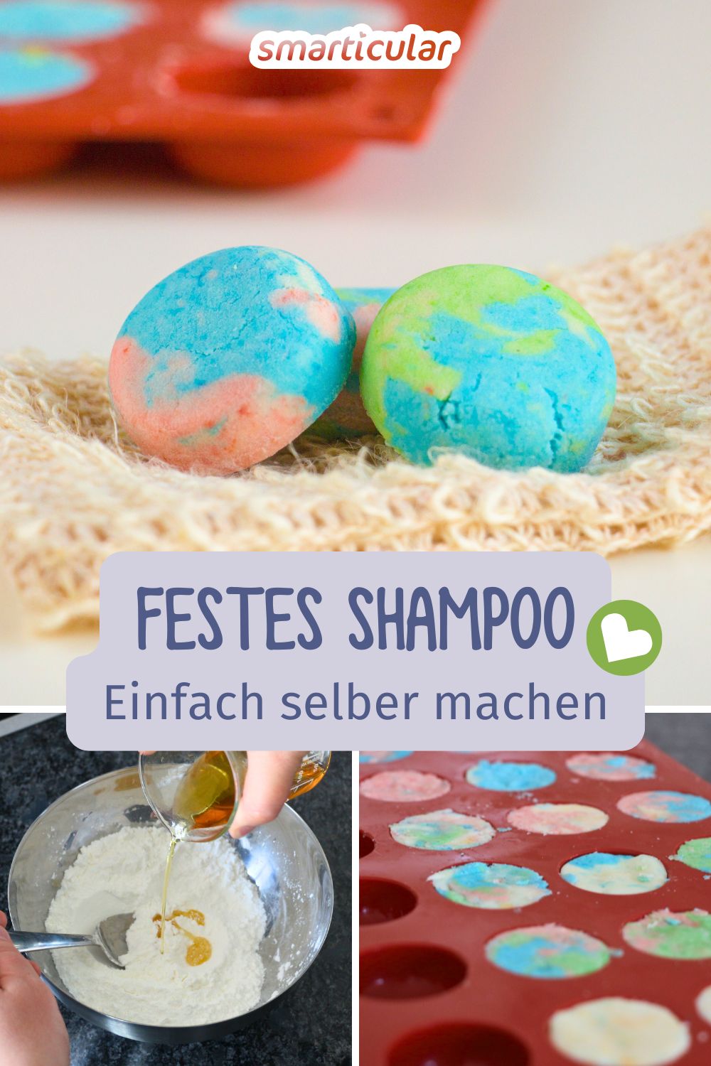 Festes Shampoo selber machen. Spare Geld und Plastikmüll und stelle mit wenigen Zutaten praktische Shampoo Bars ganz einfach selber her.