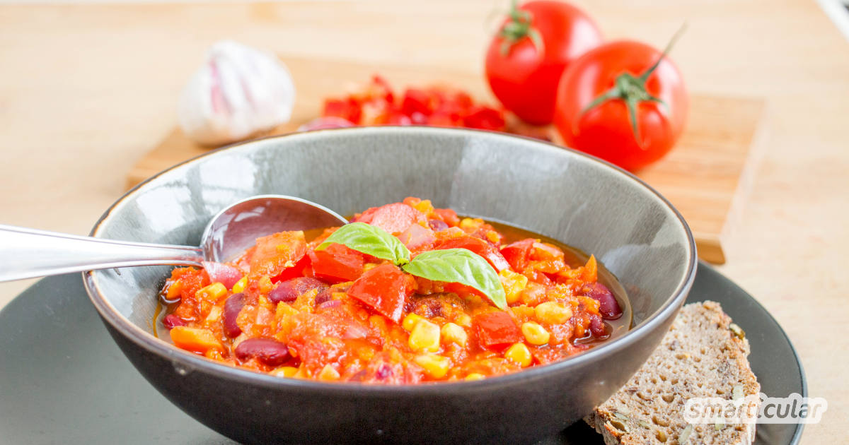 Chili sin carne ohne Soja: mit Möhrenraspel, Bulgur, Lupinenschrot