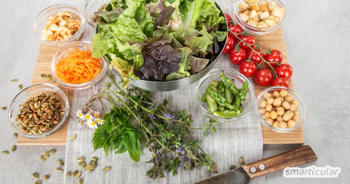 Grüner Salat ist langweilig? Probiere doch mal diese ungewöhnlichen Salat-Zutaten, die ihn eiweißreich, nahrhaft und sättigend machen und ihm besondere Aromen verleihen!
