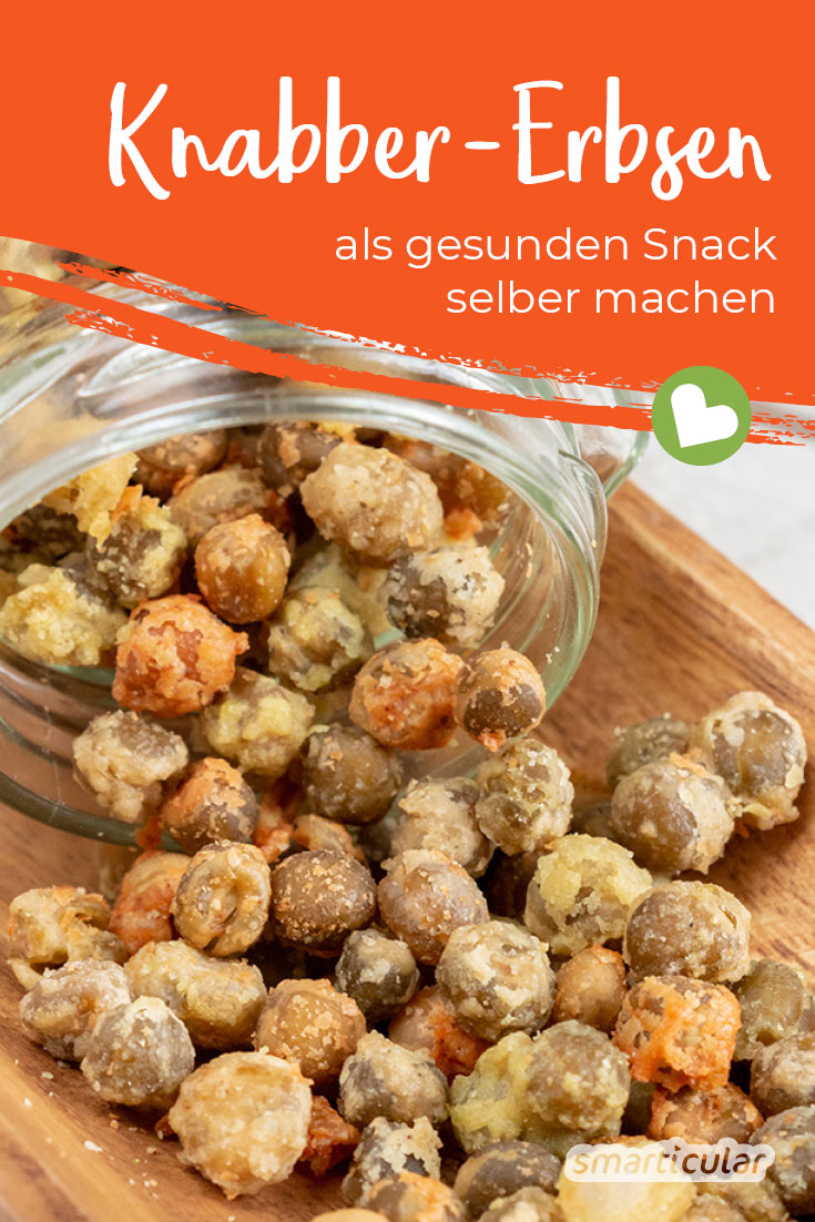 Fertige Snacks sind dir zu ungesund und hinterlassen dir zu viel Verpackungsmüll? Mit diesem Erbsen-Snack knabberst du lecker, gesund und umweltfreundlich.