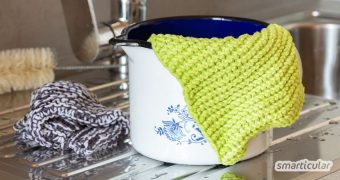Spültücher stricken für den Eigengebrauch oder als nachhaltiges Geschenk: So einfach strickst du einen Baumwoll-Spüllappen.