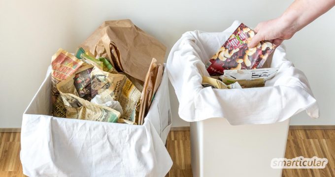 Mit einem Mehrweg-Müllsack transportierst du Altpapier und Plastikmüll von der Wohnung zu den Mülltonnen. Du brauchst nur ein altes Bettlaken.