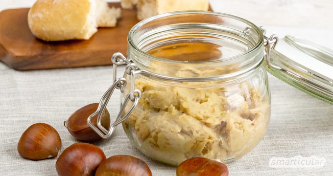 Maronen lassen sich heiß und pur oder auch in einer Suppe genießen. Besonders lecker ist es aber, sie als süße Creme aufs Brot zu streichen!