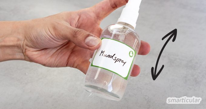 Ein selbst hergestelltes, antibakterielles Mundspray mit Xylitol (Birkenzucker) pflegt die Zähne und ist schnell zur Hand, wenn man etwas gegen Mundgeruch tun möchte.
