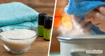 Eine Inhalationslösung gegen Erkältungsbeschwerden kann man leicht selber machen - mit Mischungen aus Salz und empfehlenswerten ätherischen Ölen.