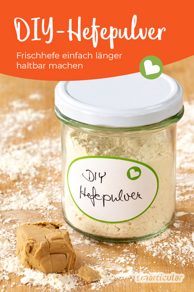 Hefepulver selbst herzustellen, ist eine einfache Methode, um Frischhefe länger haltbar zu machen. Die Triebkraft bleibt ohne Einfrieren über Wochen bis Monate erhalten.