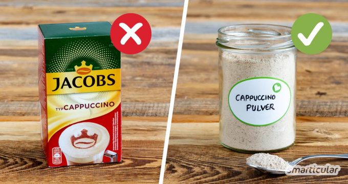 Statt Instantpulver mit fragwürdigen Zusatzstoffen und zu viel Zucker zu kaufen, kannst du Cappuccinopulver selber machen - auf Wunsch auch vegan.