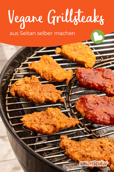 Grillen ohne Fleisch wird mit veganen Steaks zum deftigen Genuss. Statt ein Fertigprodukt zu kaufen, kannst du die Fleischalternative leicht selber machen.