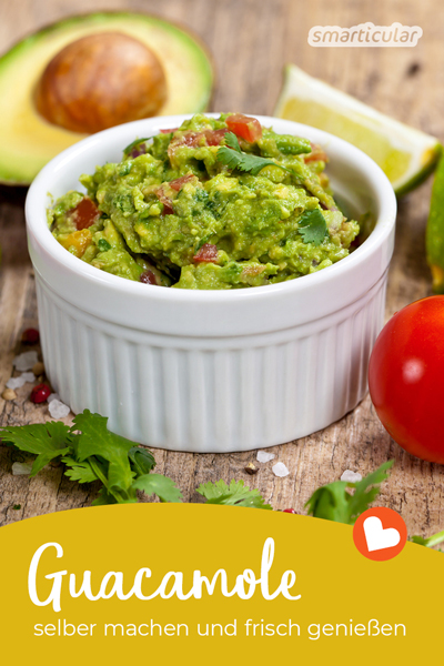 Guacamole, der gesunde, klassische Avocado-Dip, schmeckt frisch zubereitet einfach am besten! Im Nu kann man die Guacamole einfach selber machen.