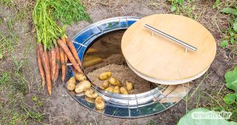 Ein Erdkeller lässt sich ganz einfach aus einer alten Waschmaschinentrommel bauen. Er dient als kühles, frostfreies Lager unter anderem für Kartoffeln, Möhren und Äpfel.