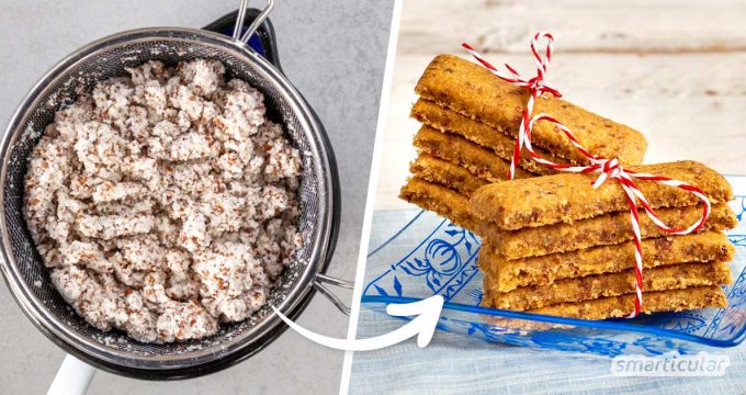 Mit diesem Mandelplätzchen-Rezept verwandelst du den Trester aus der Herstellung von Mandelmilch im Handumdrehen in köstliche Mandelkekse für zwischendurch.