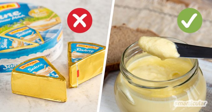 Statt das hochverarbeitete Fertigprodukt zu kaufen, kannst du Schmelzkäse einfach selber machen - aus naturbelassenem Käse und Milchprodukten.