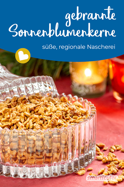 Gebrannte Sonnenblumenkerne sind eine köstliche, regionale Abwechslung zu gebrannten Mandeln. Mit diesem Rezept gelingen die karamellisierten Kerne ganz leicht.
