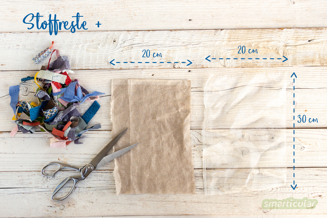Mit der Pizzatechnik lassen sich Stoffreste verwerten: Trägerstoff mit den Resten belegen, eventuell mit Vlies abdecken, zusammennähen - fertig für die Weiterverwendung!
