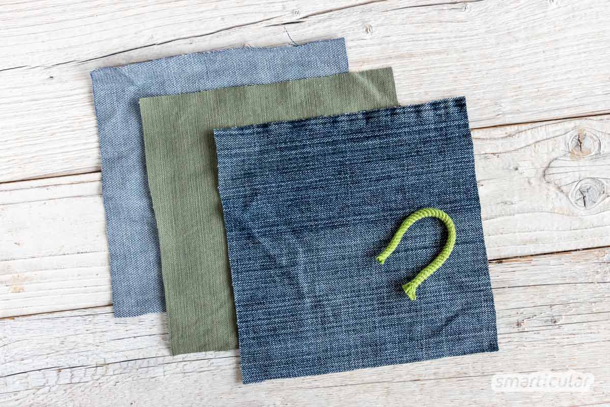 Aus Jeans- und anderen Stoffresten kannst du dekorative Topflappen nähen. Hübsch verziert, eignen sie sich auch als Geschenk.
