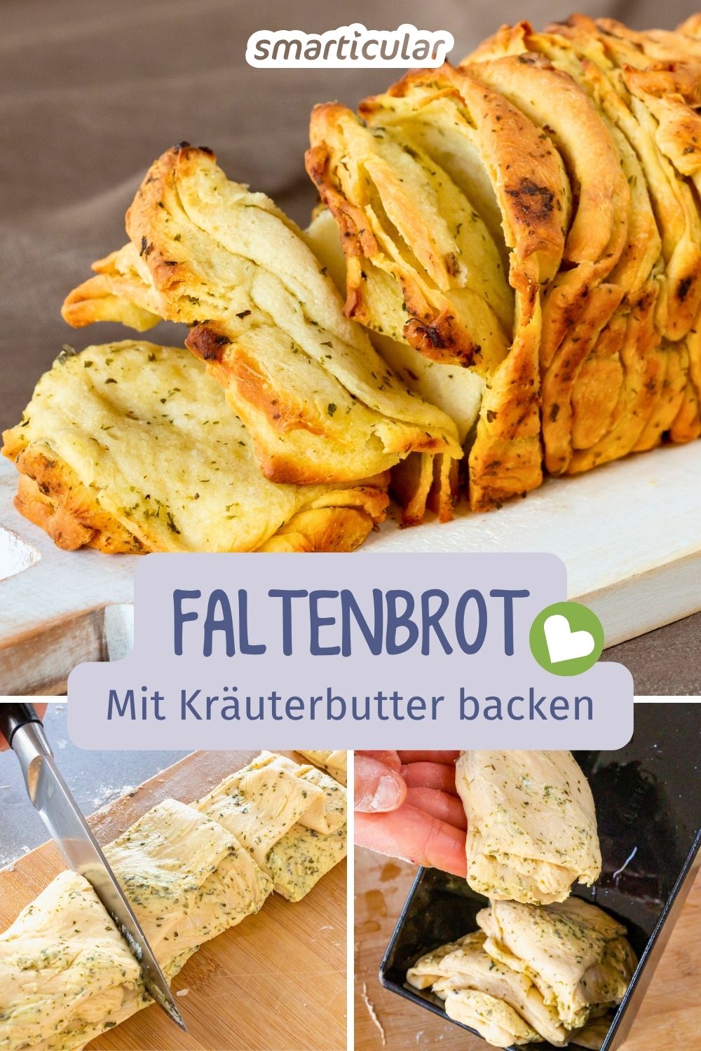 Ein herzhaftes Faltenbrot ist die ideale Alternative zum Fertig-Baguette. Die Scheiben lassen sich einfach mit den Händen abzupfen.