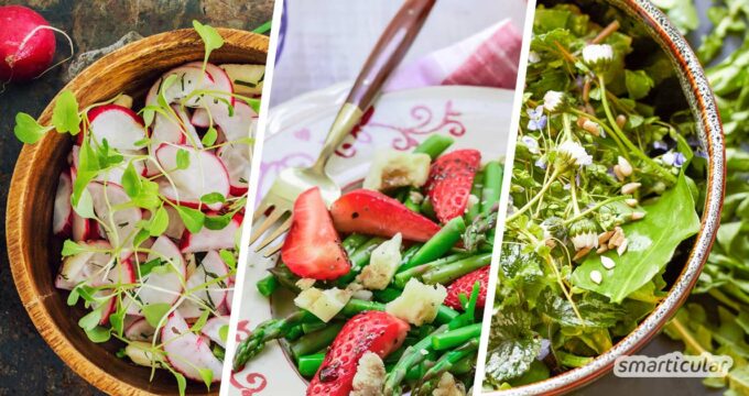 Frühlingssalate aus saisonalen und regionalen Zutaten bringen im Frühjahr die ersten frischen Vitamine auf den Teller - zum Beispiel mit diesen köstlichen Rezepten.