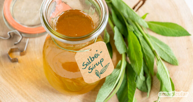 Salbei-Sirup eignet sich als Erfrischungsgetränk und Naturheilmittel bei Erkältung gleichermaßen. Mit diesem Rezept lässt sich Salbeisirup selber machen.