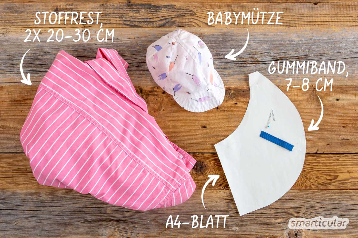 Einen Sonnenhut mit Nackenschutz kannst du leicht aus einer Babymütze nähen! Mit dieser einfachen Anleitung, ganz ohne Schnittmuster.