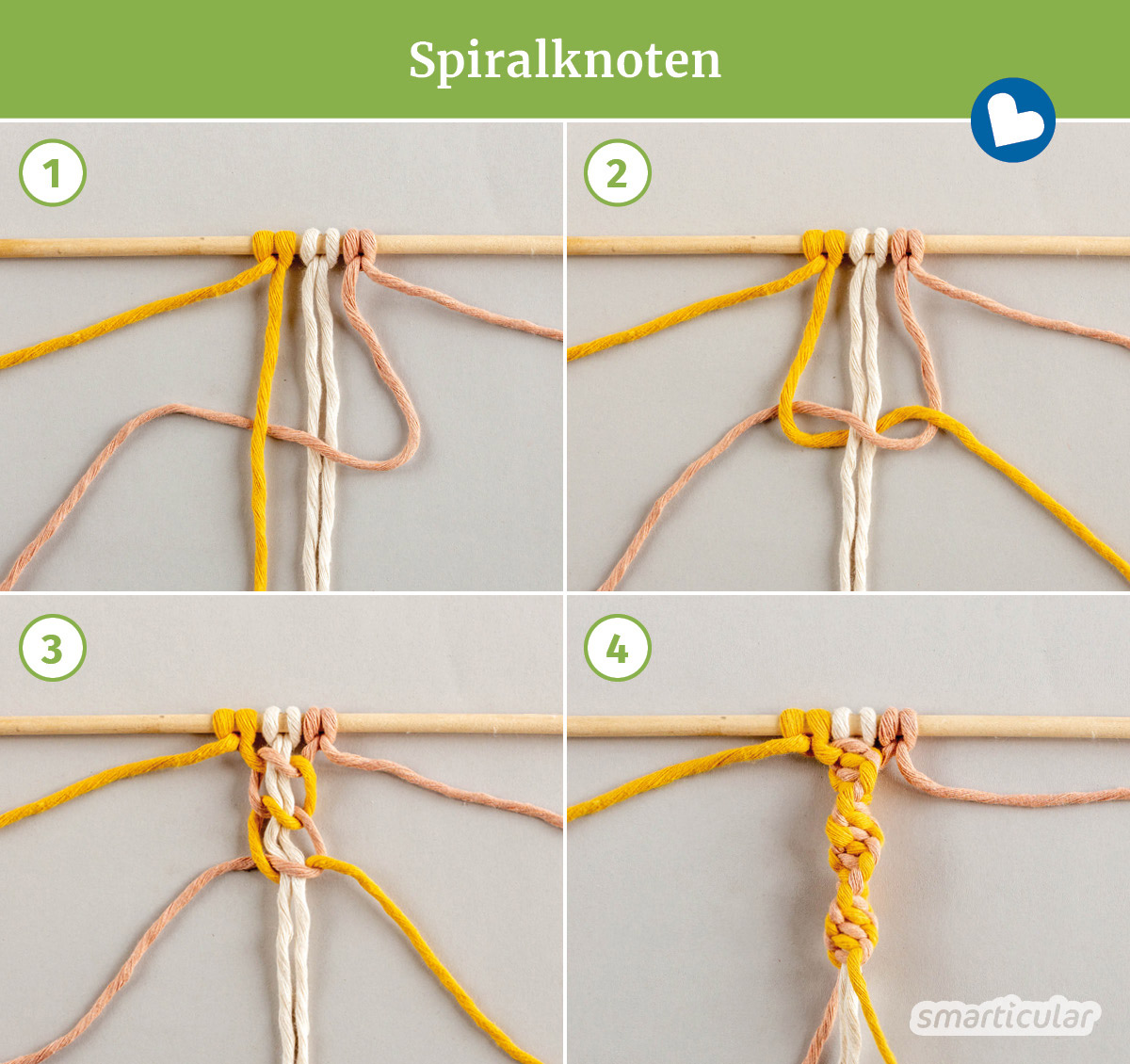 Makramee-Knoten werden aus rein natürlichen Materialien geknüpft. Die wichtigsten Knoten lernst du hier in dieser einfachen Makramee-Anleitung für Anfänger!