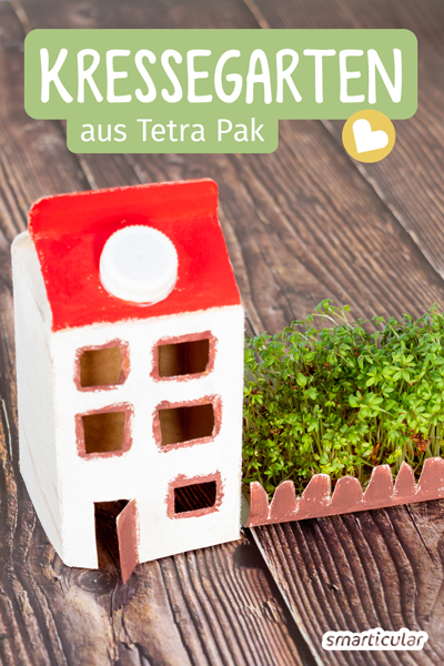 Kresse pflanzen mit Kindern ist ein schönes Projekt, um den grünen Daumen wachzukitzeln. Mit einem hübschen Kressegarten aus Tetra Pak macht es noch mehr Spaß!