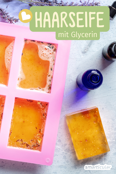 Diese DIY-Glycerinseife für die Haare ist leicht zu transportieren und hilft, Plastikmüll zu vermeiden. Das Glycerin in der Haarseife sorgt außerdem für Feuchtigkeit.
