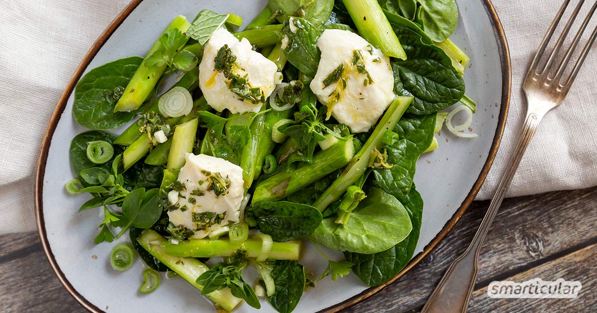 Grüner-Spargel-Salat mit Spinat und Seidentofu