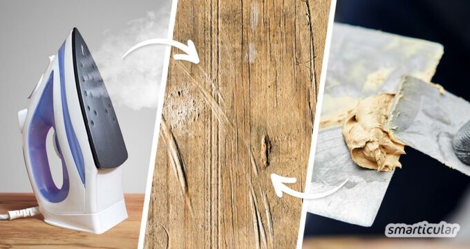 Holz reparieren leicht gemacht: Flecken, Dellen und Kratzer in Holz lassen sich mit einfachen Mitteln ausbessern - zum Beispiel mit DIY-Holzkitt.