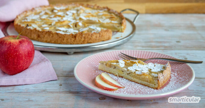 Mit diesem Rezept gelingt die klassische Apfeltarte ganz leicht und lässt sich sogar mit rein pflanzlichen Zutaten backen.